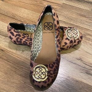 Daisy Fuentes Leopard Print Flats with Gold Accents